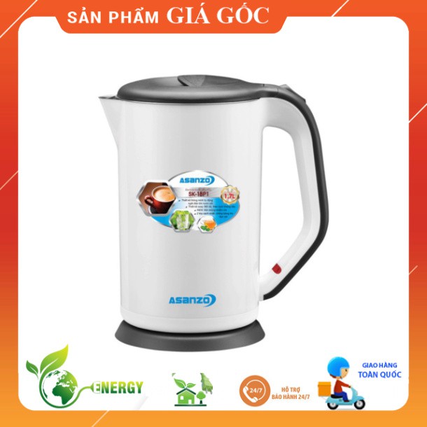 Ấm Đun Siêu Tốc 2 lớp cao cấp Asanzo SK-18P1 - 1.7L Trắng