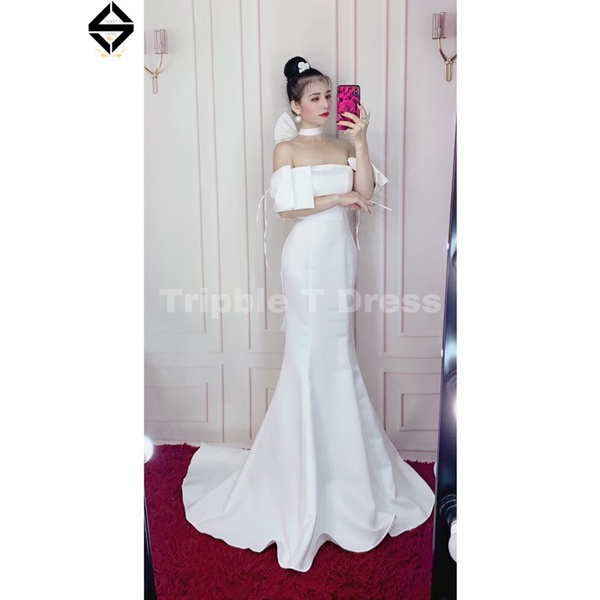 Đầm body maxi mặc cưới phối phụ kiện nơ tay và cổ đi kèm TRIPBLE T DRESS - size S/M/L - MS196Y