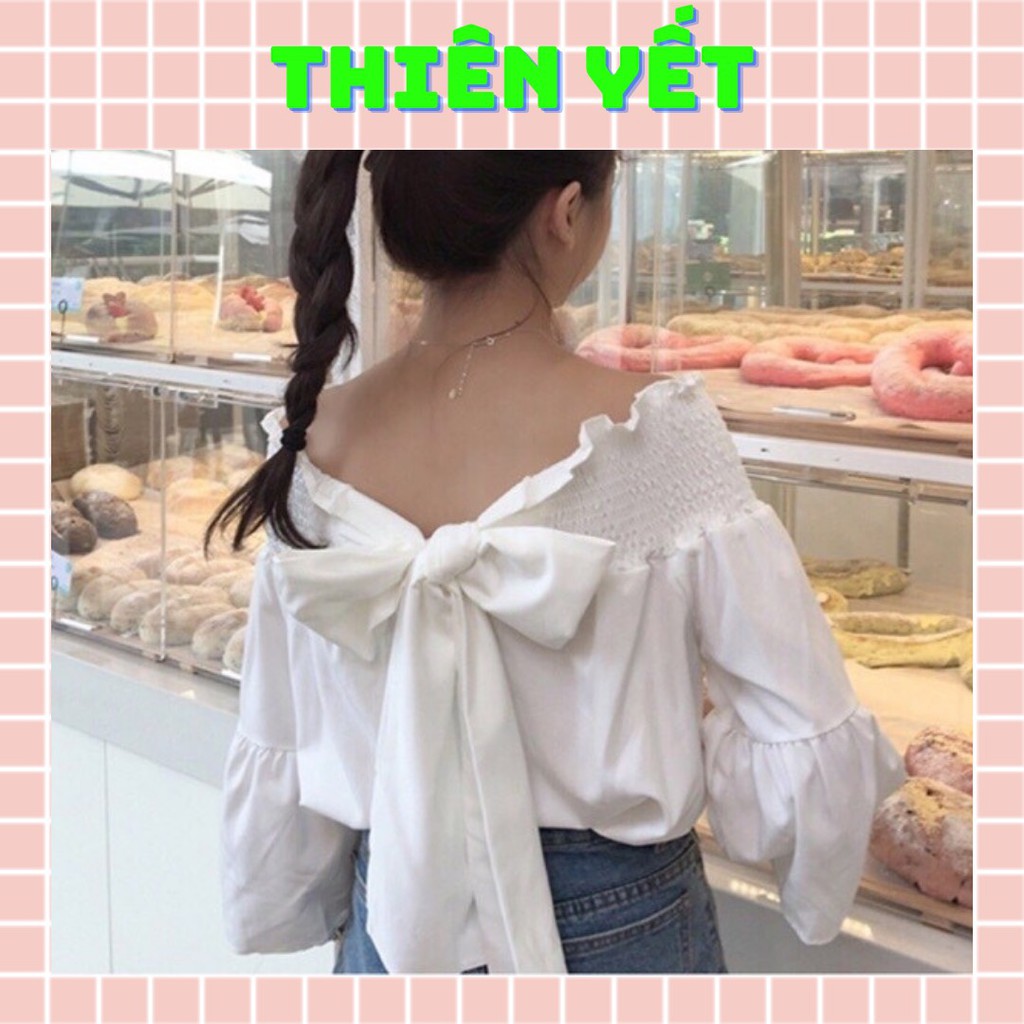 [Mã FAMAYWA giảm 10K đơn 50K] Áo kiểu nhúng nơ ngực mặt được hai kiểu màu trắng