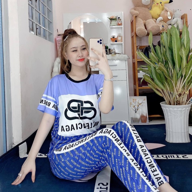 đồ bộ thun lạnh(chất thun thái) thiết kế in hình thương hiệu (ảnh thật)