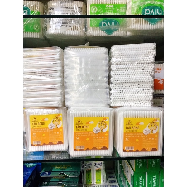 1lốc 10bịch tăm bông cotton buds cho bé (57Que/ gói zíp)- Bông Bạch Tuyết