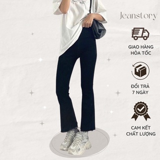 Quần Flare Jeans Đen Lì Co Dãn
