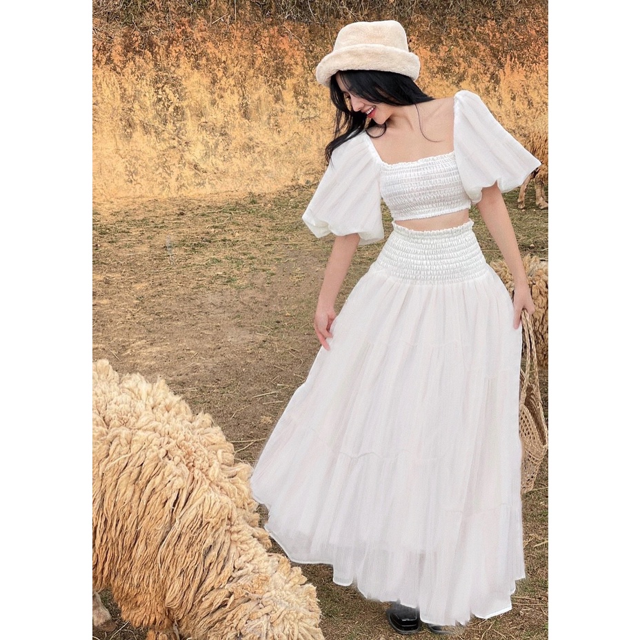 Set maxi đi biển tay phồng mặc 2 kiểu phong cách thời trang XUKA DRESS