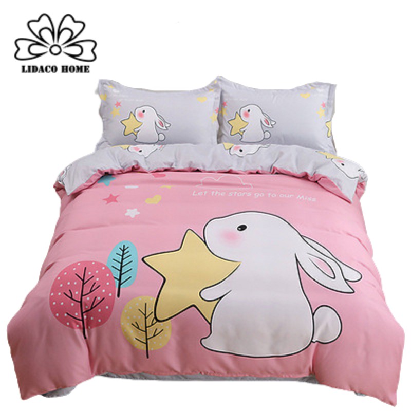 Bộ Chăn Ga Gối Cotton TiNa 3D LIDACO - Thỏ Sao