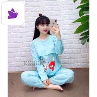 (ảnh thật) [SIÊU RẺ] Bộ đồ bầu sau sinh mặc nhà con Gấu cotton dài tay, chất mát thoáng (apastore_official)
