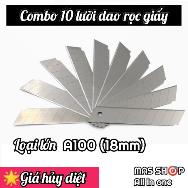 [1 hộp 10 lưỡi] Combo 10 lưỡi dao rọc giấy lớn A100