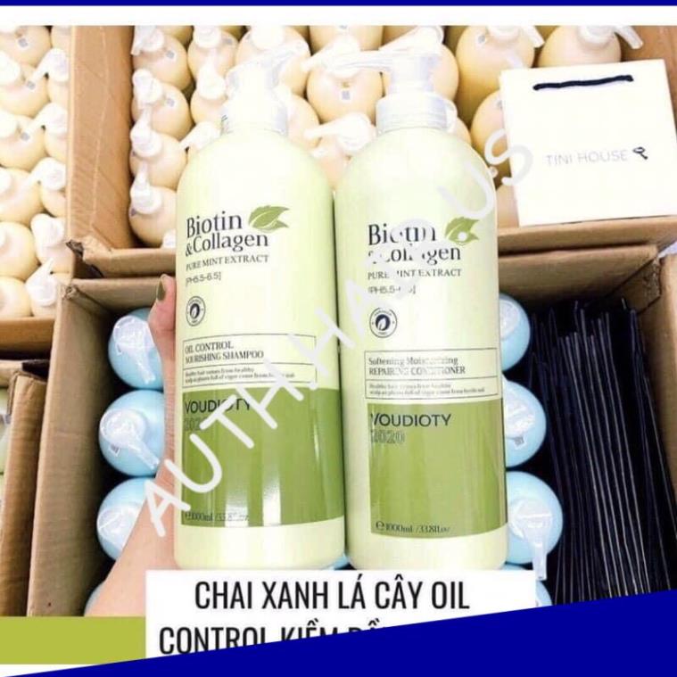 🛑FreeShip🛑Cặp Dầu Gội Xả Biotin Collagen Xanh Lá | Phục Hồi Kiềm Dầu ⚜️Hàng Chính Hãng⚜️ Ⓒ 12