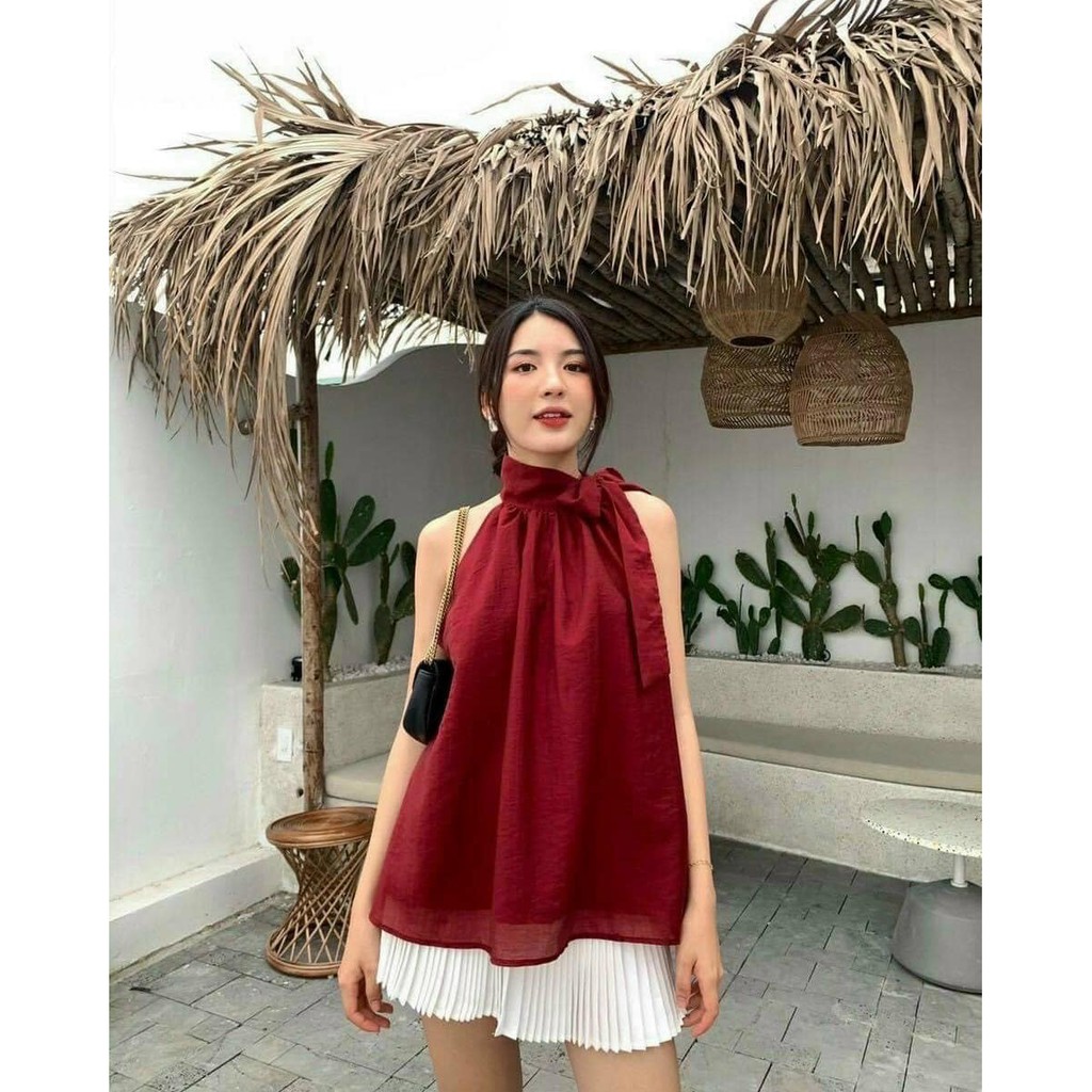 Set áo đỏ + cv dập ly trắng