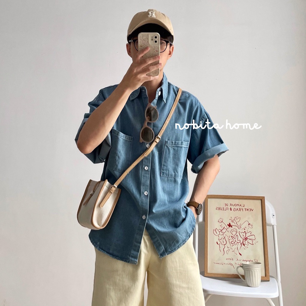 NOOBITA - Sơ mi tay ngắn denim form rộng 7232