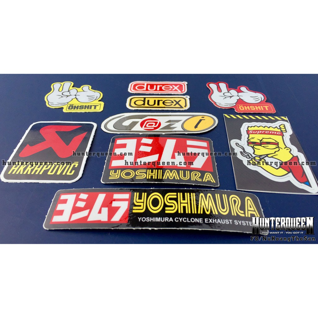 Bộ 9 logo đỏ vàng, decal dán xe máy, nón bảo hiểm... Sticker chống nước, bền màu. Hình dán