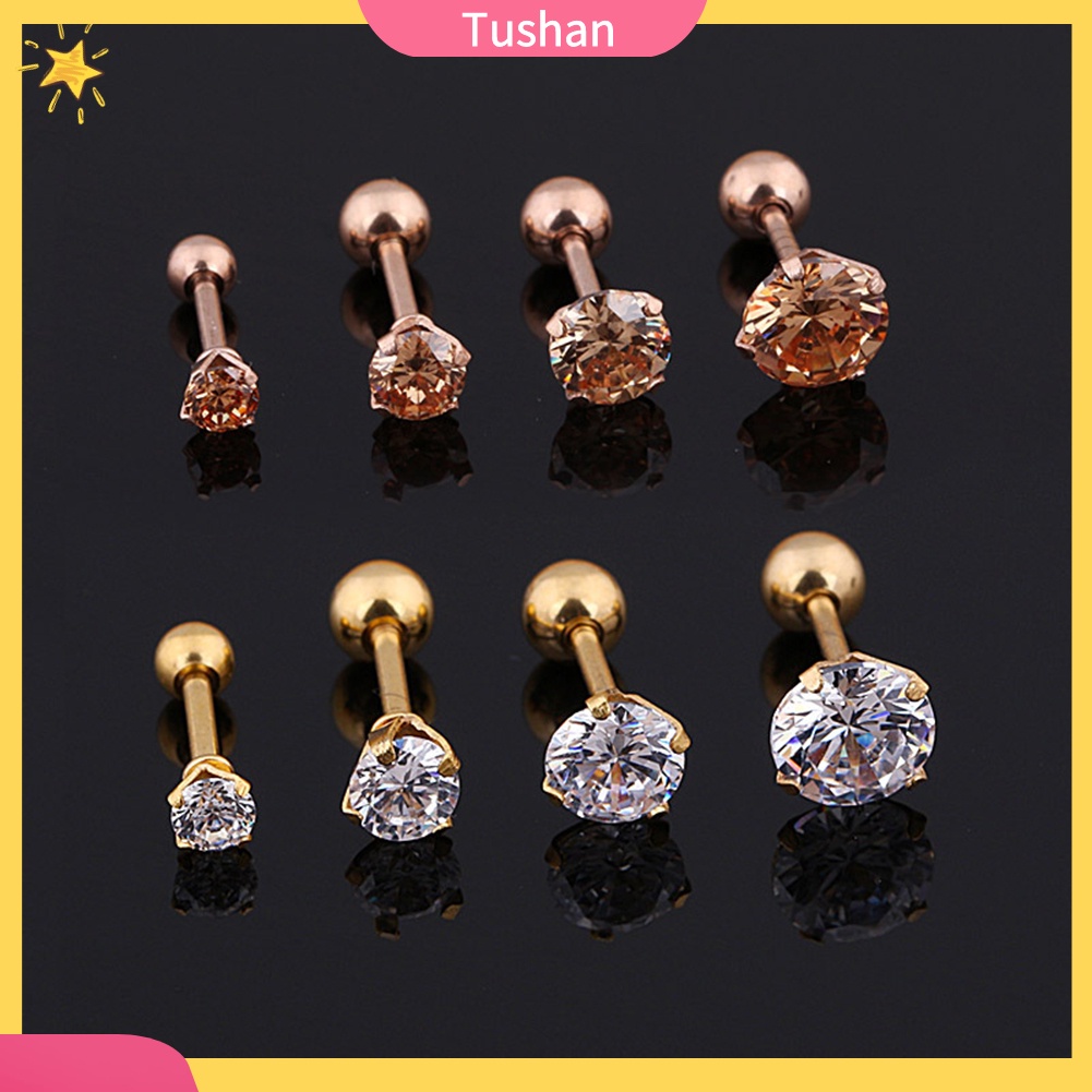 Bông tai đinh tán bằng thép titan đính zirconia cho unisex