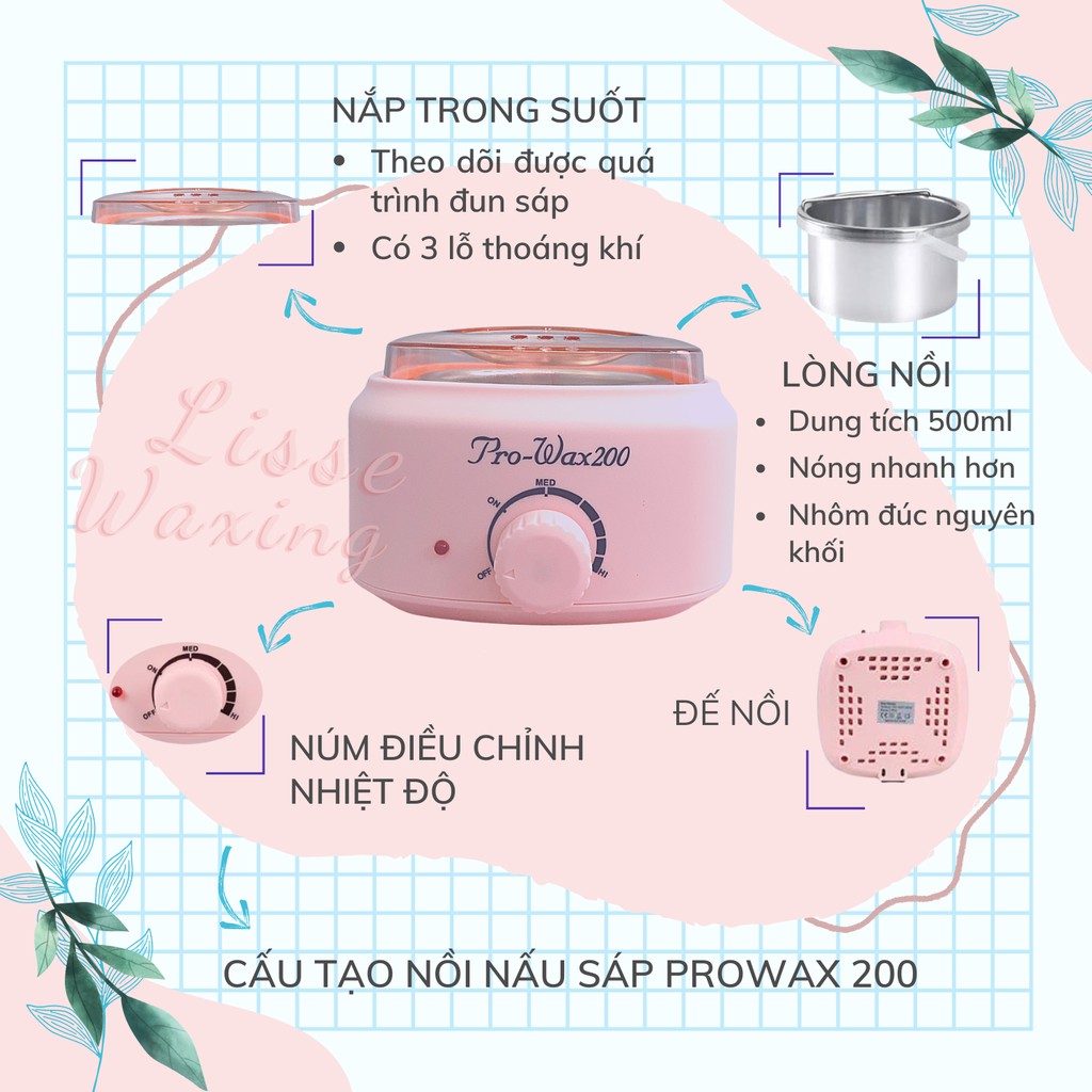 Nồi nấu sáp wax lông chuyên dụng Prowax 100 Loại 1- triệt lông bằng sáp hạt đậu nóng Hard Wax Beans