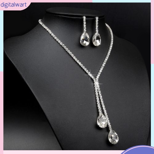 Bộ dây chuyền &amp; bông tai đính kim cương hình giọt nước cho cô dâu