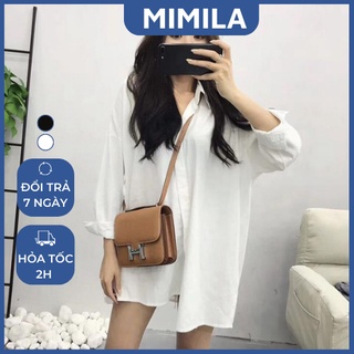 Áo sơ mi trơn tay dài dáng rộng mimila áo sơ mi dài tay hàn quốc basic dễ phối đồ - ma013