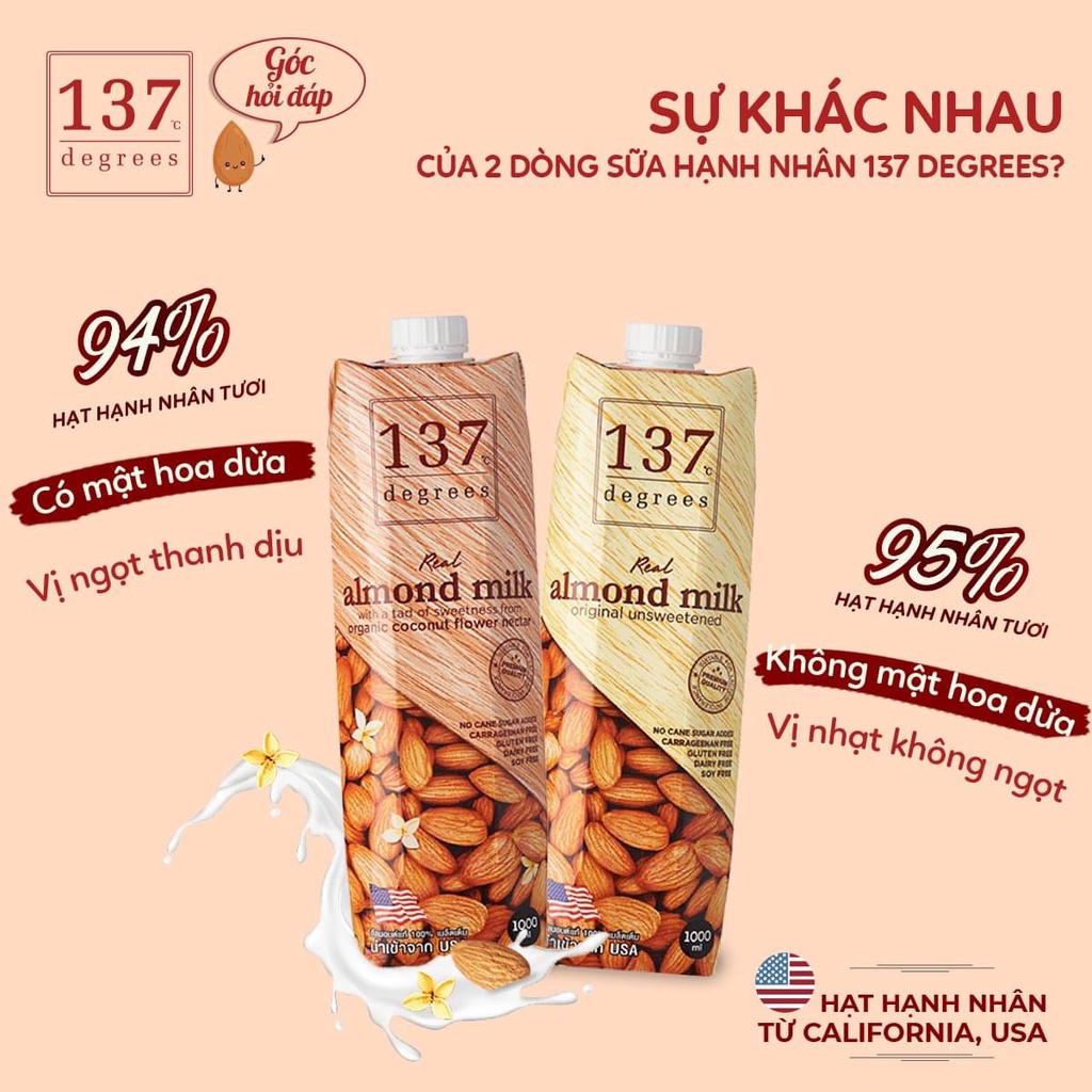 Các Vị Sữa Hạt Nguyên Chất 137 Degrees Thái Lan - Hộp 1000 ml