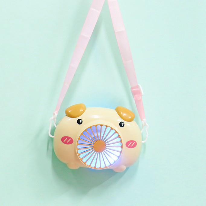 Quạt mini cầm tay Cute Pig Fan 3313 pin sạc , Có đèn Led- Tặng kèm dây đeo cổ | BigBuy360 - bigbuy360.vn