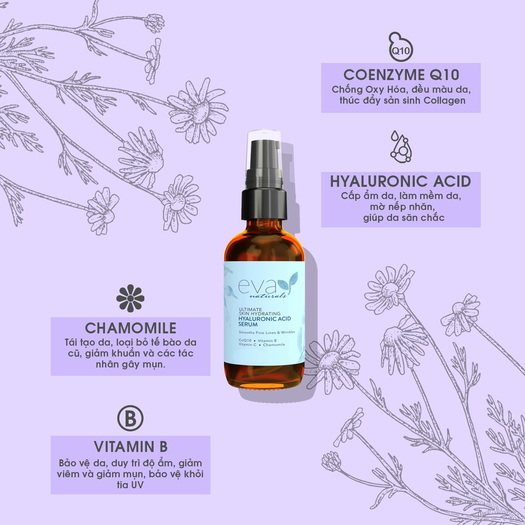 Serum Siêu Cấp Ẩm, Chống Lão Hóa, Mờ Vết Nhăn Eva Naturals Hyaluronic Acid (HA) Serum 60ml | BigBuy360 - bigbuy360.vn