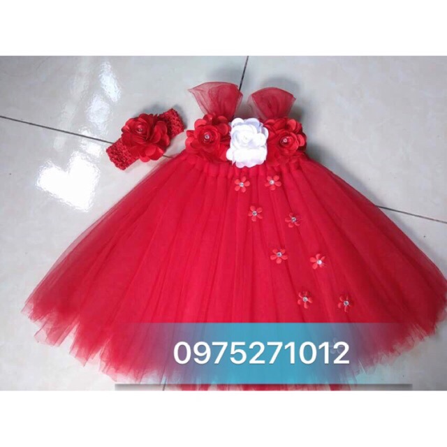 Đầm tutu cho bé ❤️FREESHIP❤️ Đầm tutu đỏ hoa hồng trắng đỏ nhí