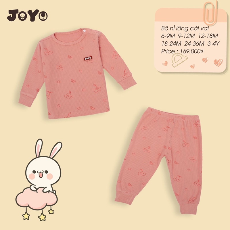 Bộ dài tay cài vai nỉ lông Joyo cho bé