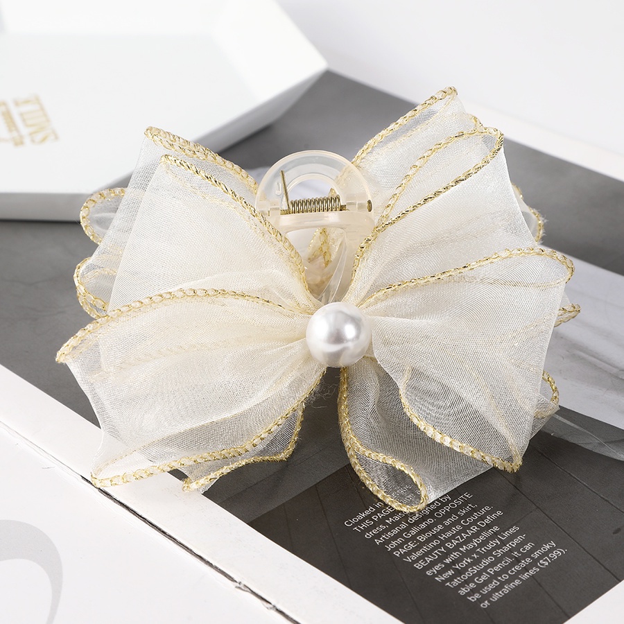 Kẹp Tóc Nơ Lưới Đính Ngọc Trai Thời Trang Hàn Quốc