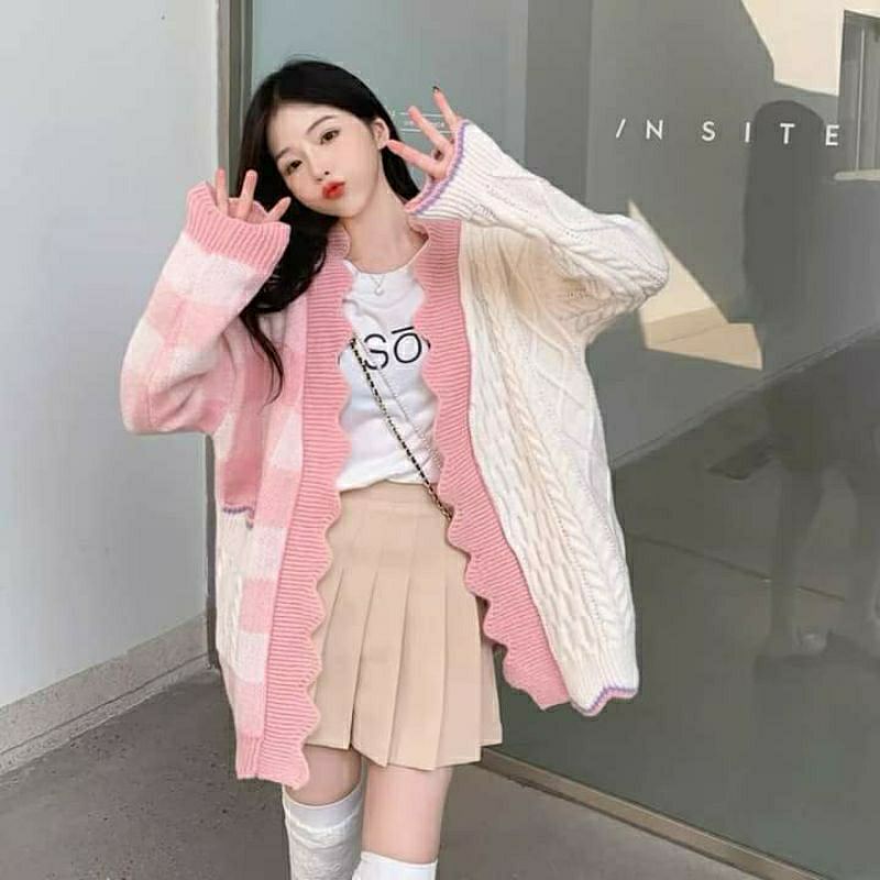 [ORDER TAOBAO] Áo khoác len Cardigan phối màu (hồng baby) 🍥