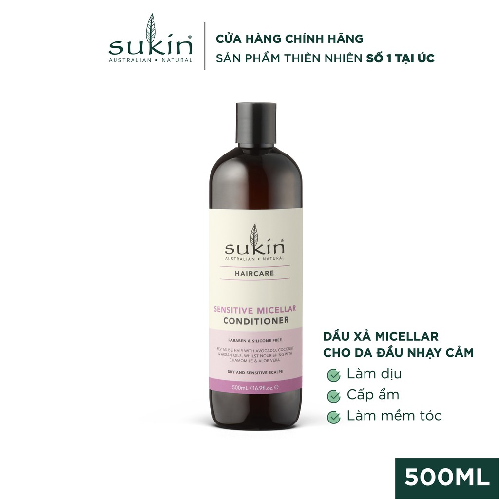 Dầu Xả Micellar Cho Da Đầu Nhạy Cảm Sukin Sensitive Micellar Conditioner 500ml