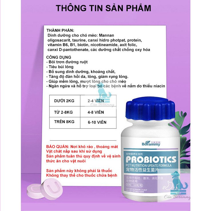 Men tiêu hoá Probiotic cho chó mèo Borammy hỗ trợ đường tiêu hoá, hấp thu dinh dưỡng toàn diện