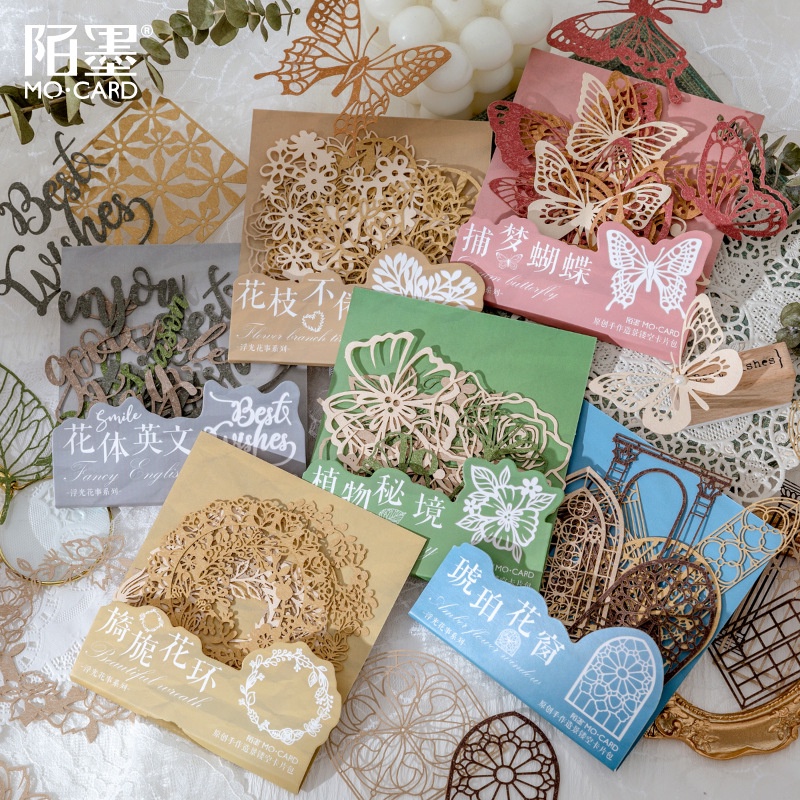 Set 10 Tấm Thẻ Giấy Họa Tiết Bướm / Hoa / Chữ Tiếng Anh Trang Trí Sổ Tay Diy