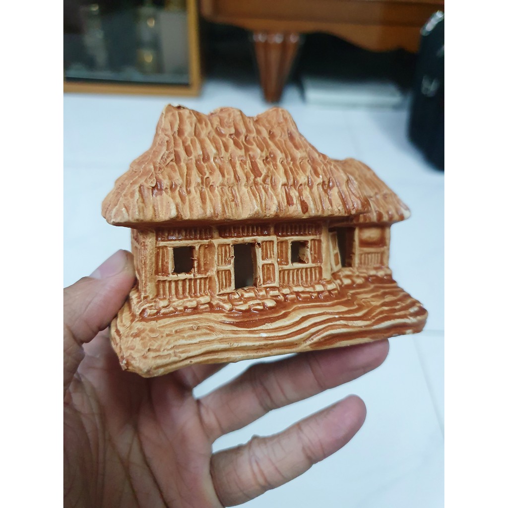 NHÀ LÁ TRANG TRÍ HỒ CÁ NON BỘ 10x6x7cm