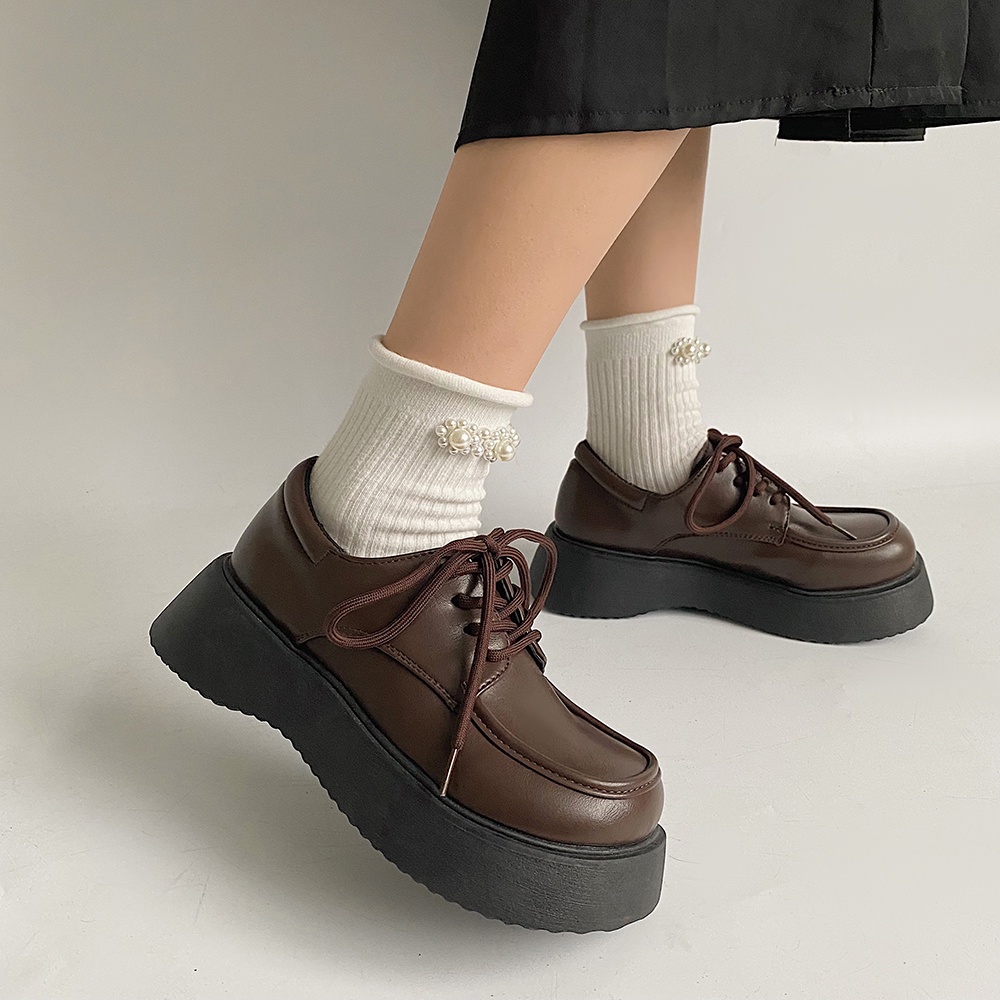 Giày Oxford Da Trơn Nữ Màu Đen Nâu Vintage GL02