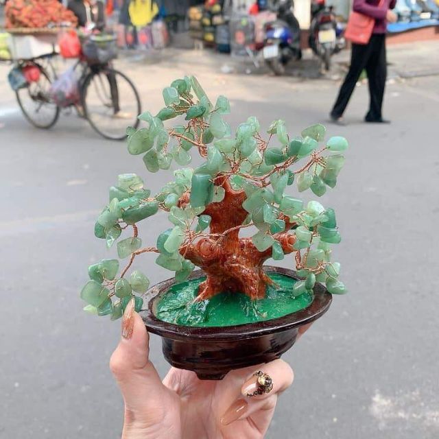 Cây Đá Tài Lộc Để Bàn Làm Việc Màu Xanh Lá