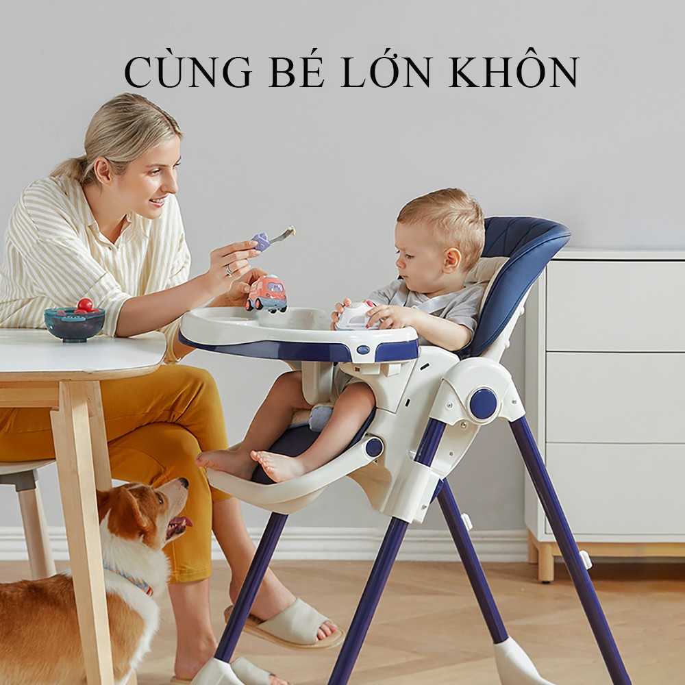 Ghế ăn dặm cao cấp 5 cấp độ điều chỉnh độ cao, 3 cấp độ ngả ghế, bàn ăn 2 chế độ dễ dàng đi chuyển với bánh xe TẶNG ĐỆM