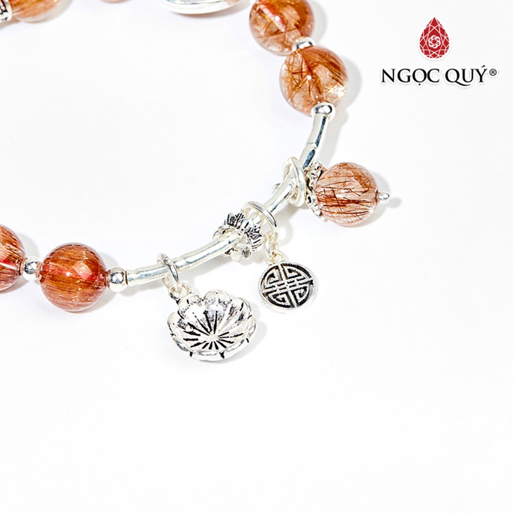 Vòng tay TA tóc đỏ charm lá hạt 8mm - Ngọc Quý