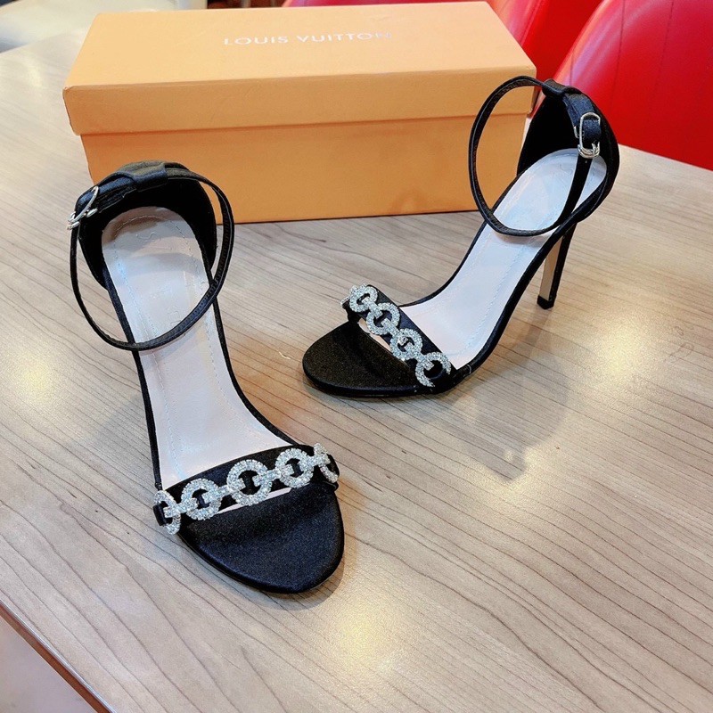 Sandal quai mảnh satin phối đá o cao cấp gót 8p