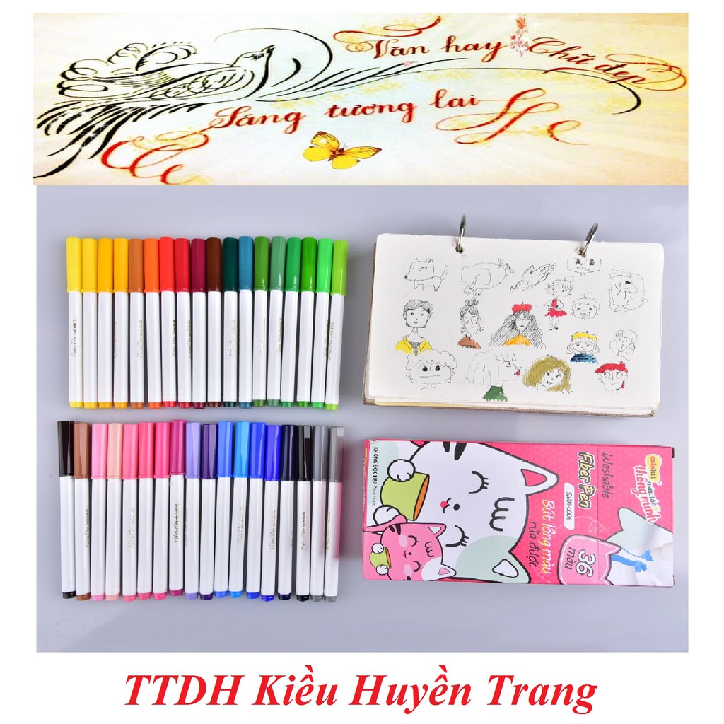 Bút lông 36 màu Fiber Pen Washable -Colokit SWM-C006/ Bút dạ màu đầuu thư pháp cao cấp RUI