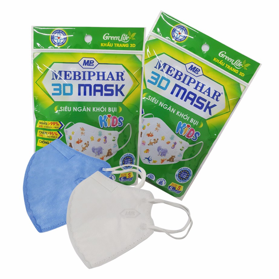 Khẩu trang trẻ em ngăn khói bụi/ vi khuẩn 3D Mask Mebiphar size M - Gói 5 cái | WebRaoVat - webraovat.net.vn