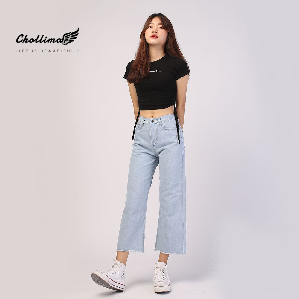 Quần baggy jeans nữ Chollima ống rộng trơn tua lai màu trắng bạc QD014 – quần bò nữ ulzzang