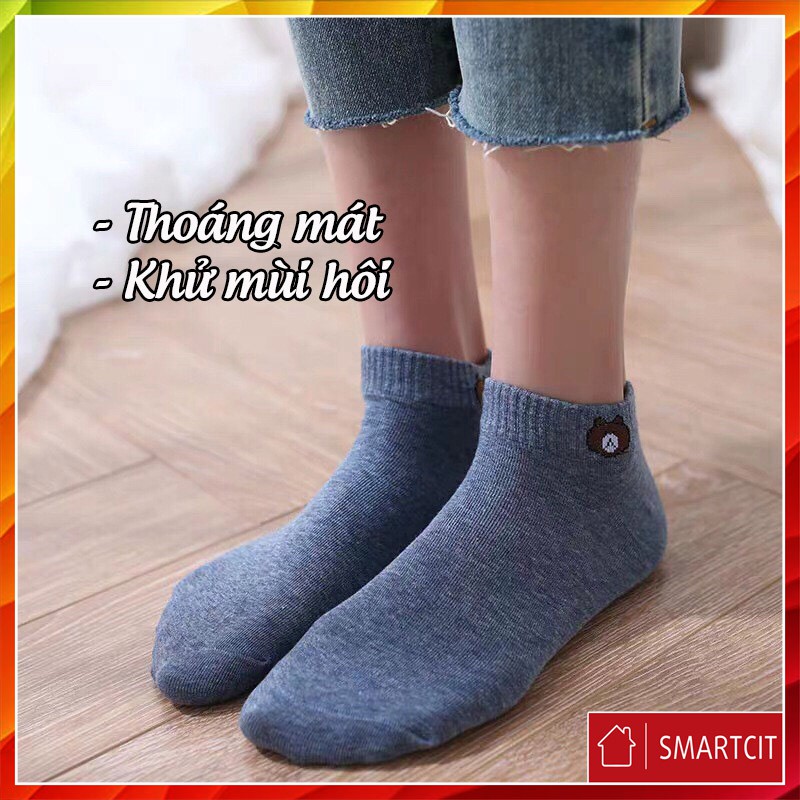 Set Tất vớ nữ cổ ngắn hình Gấu Brown loại 1 - tặng kèm túi rút lụa mờ sang mịn T3B1