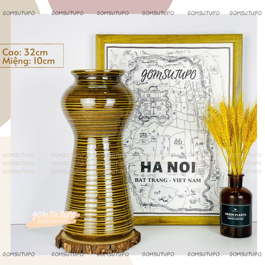 Lọ hoa Men Gấm Vàng - Bình Hoa Trang Trí Decor - gomsutupo Gốm Sứ TUPO Bát Tràng