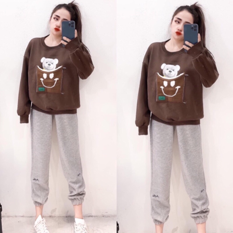 Set Bộ Nỉ Bông Gấu mặt cười siêu yêu thương cực hot