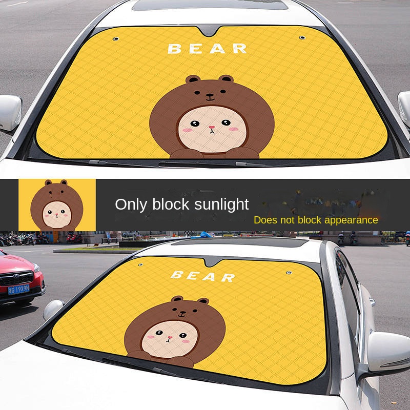 Car Sunshade Front Windscreen Sun Protection Sun-Proof Heat Insulator Curtain Cartoon Cute Front Window Windshield Sunshading Artifact Auto department store supplies