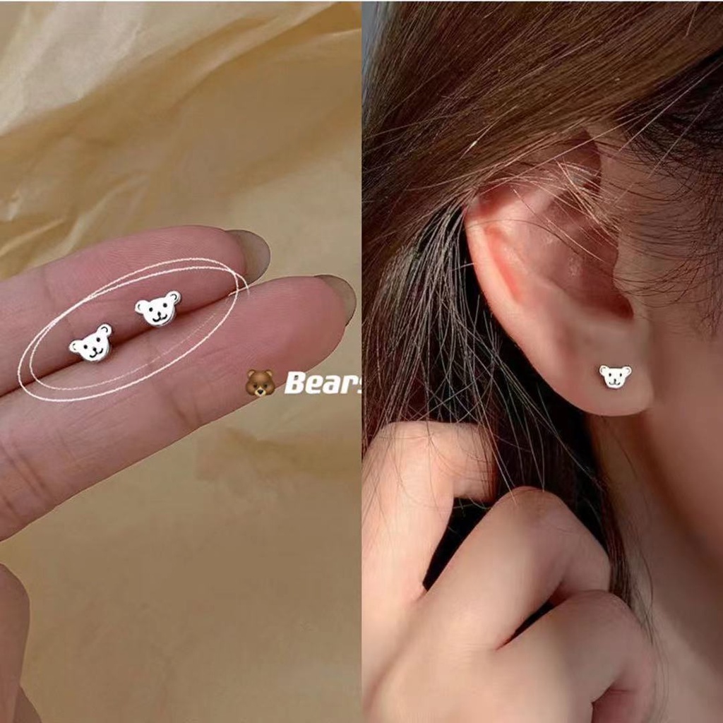 Bông tai mặt gấu dễ thương thời trang nữ nam bạc