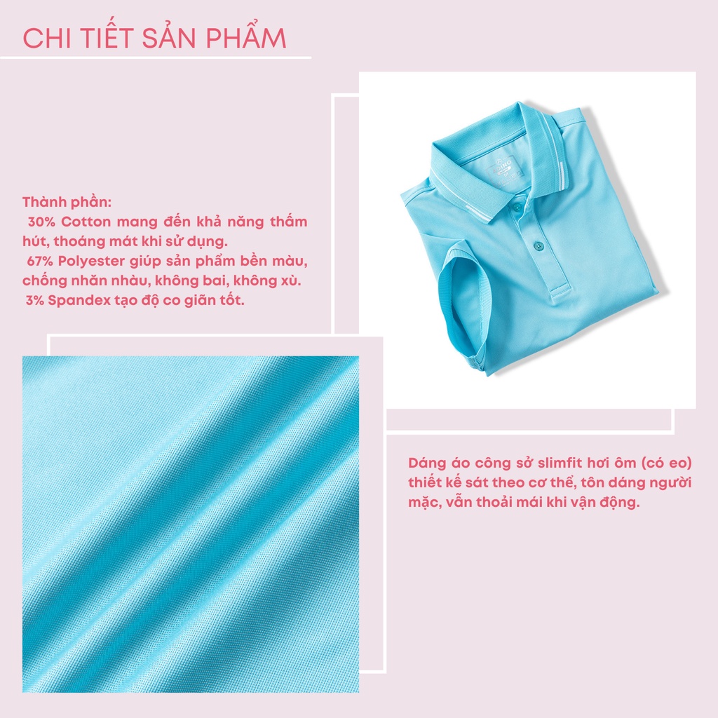 Áo polo nữ màu xanh thiên thanh phối viền ADINO vải polyester cotton không bai xù dáng slimfit hơi ôm trẻ trung APN05