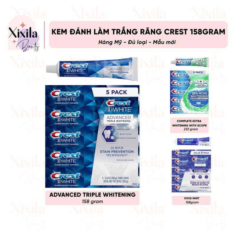 NEW2020 - Kem đánh răng CREST 3D White Advanced Triple Whitening 158g (làm trắng gấp 3 lần phiên bản cũ)