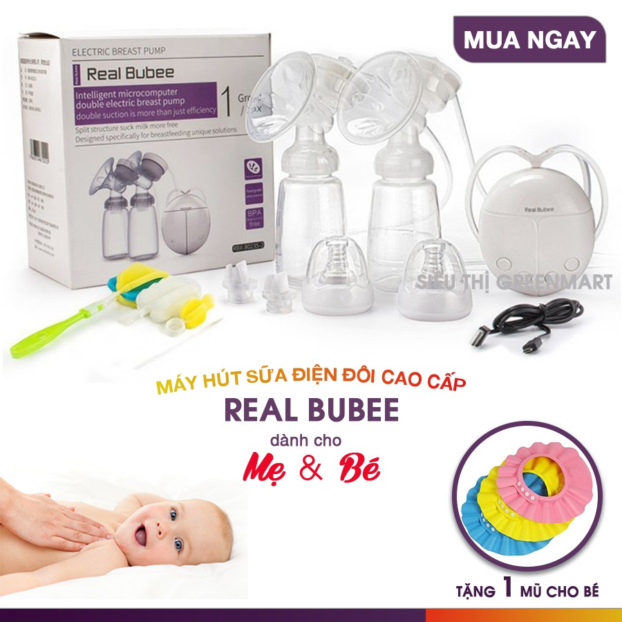 MÁY HÚT SỮA ĐIỆN ĐÔI REAL BUBEE CAO CẤP ( Bán Sỉ) ( Có chế độ massa kích sữa, Hút êm ái như em bé bú)