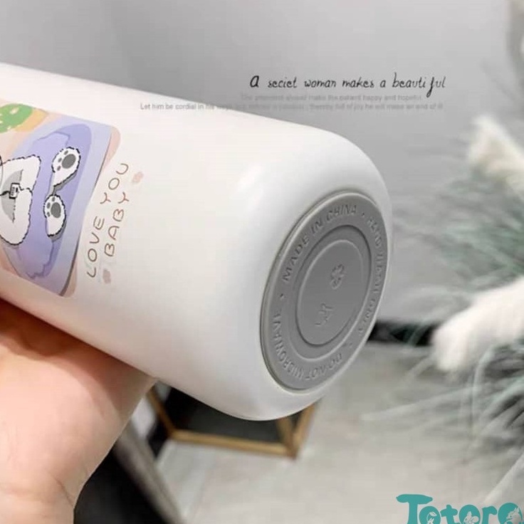Bình giữ nhiệt Inox Trắng nắp cài Bình nước cute Hình thú Chim cánh cụt Trà sữa Baby Shark dễ thương 400ml