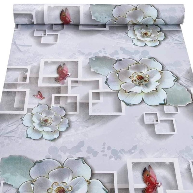 Giấy dán tường hoa 3D - decal dán tường sen đá 3D dài 10m khổ 45cm sẵn keo