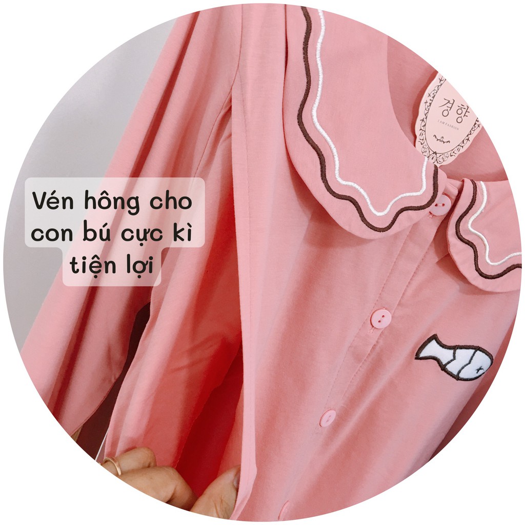 Bộ bầu và sau sinh mùa DÀI TAY chất cotton, vén ngực cho bé bú cực kì tiện lợi mùa Thu Đông