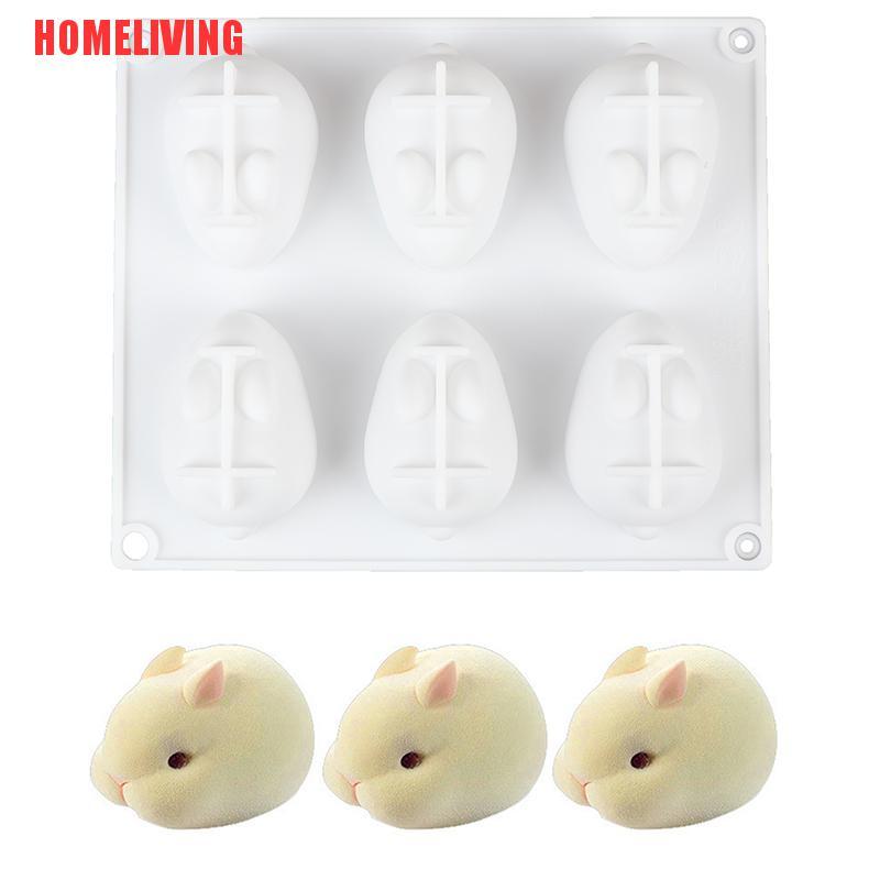 Khuôn Silicone Làm Bánh Mousse 6 Ngăn Tạo Hình Thỏ 3D Tiện Dụng