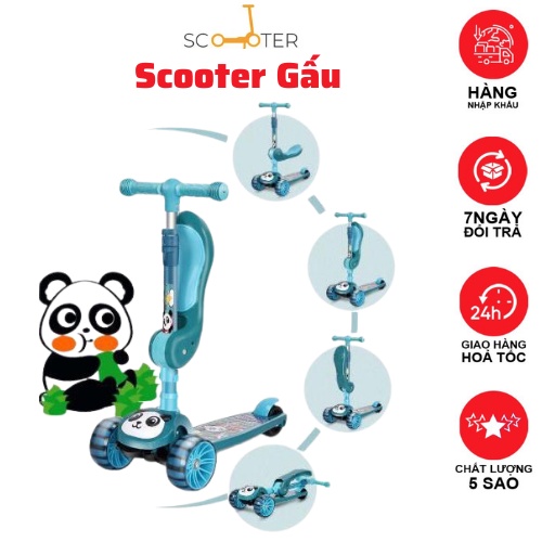 Xe Trượt Scooter (Có Nhạc, Bánh Phát Sáng), SCOOTER Cho Bé, Hình Gấu Trúc - XSG